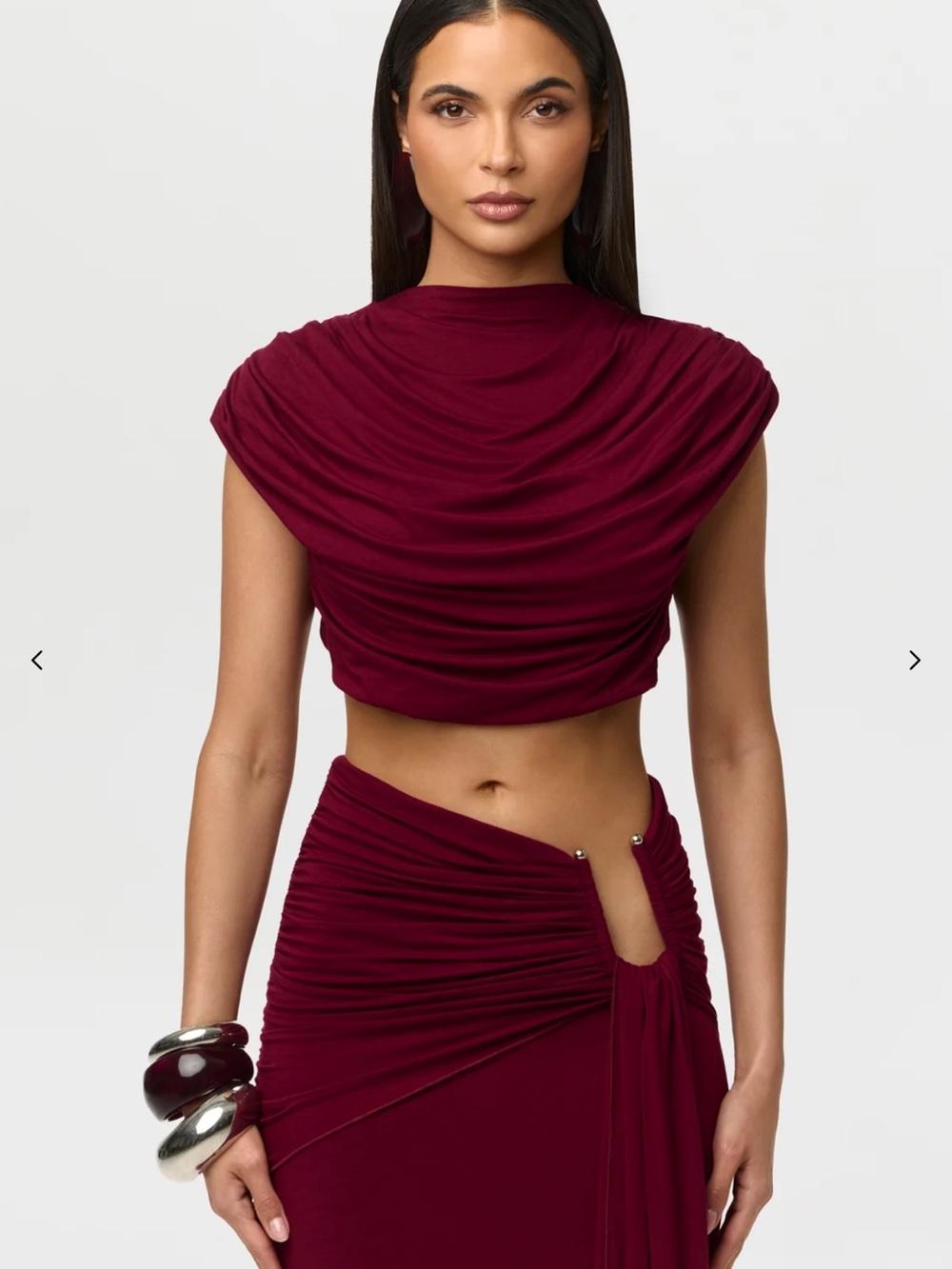 naked wardrobe Burgundy Ruched Crop Top